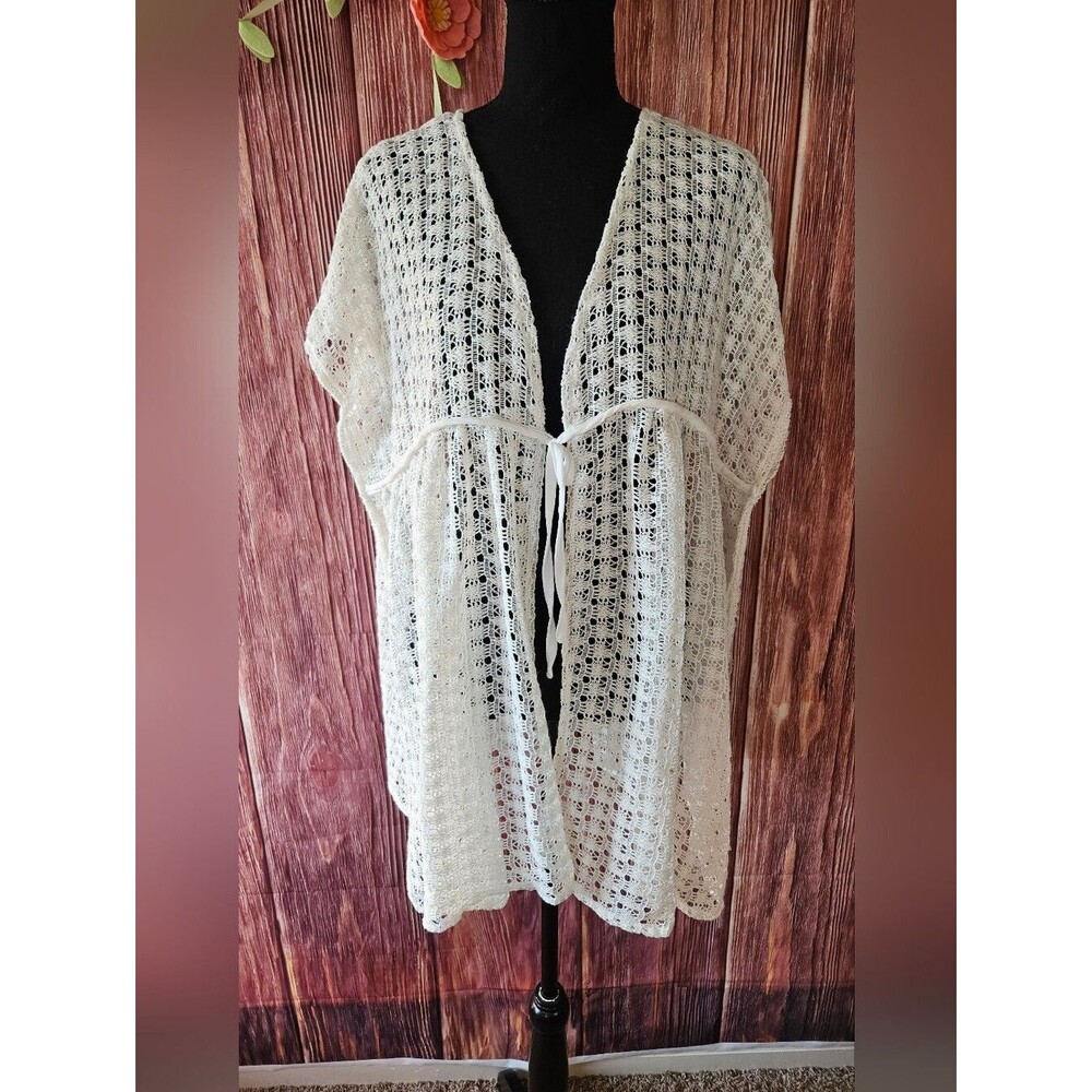 House Of Harlow Open Crochet Knit Tie Front Swim Cover One Size